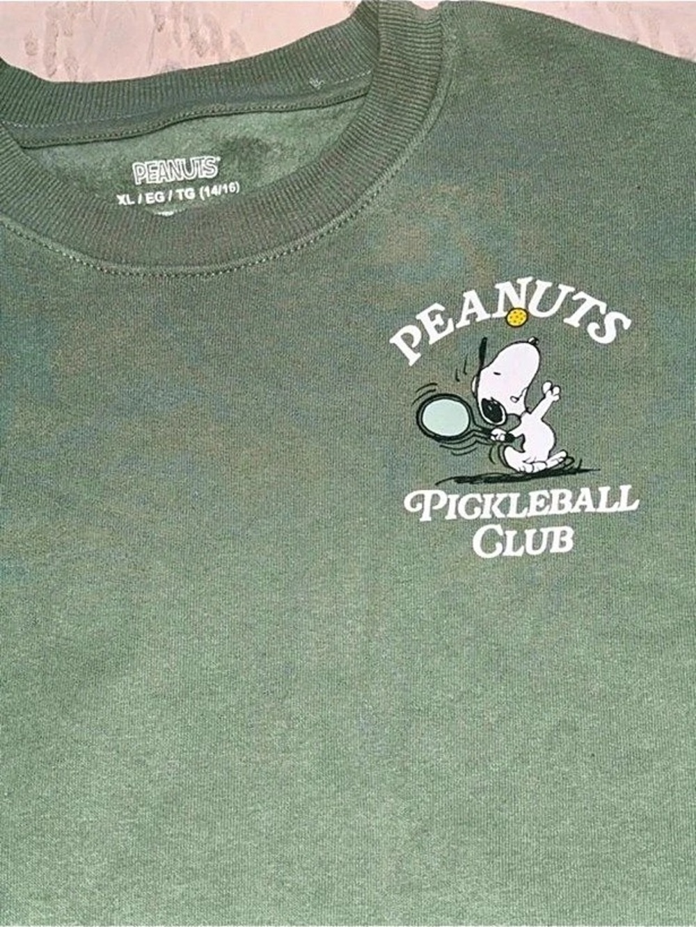 Peanuts Pickleball Club Snoopy Sweatshirt Green Girls XL